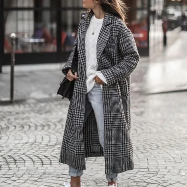 Women's Printed Dragon And Phoenix Woolen Coat Black Plaid - Shop at LoveMi