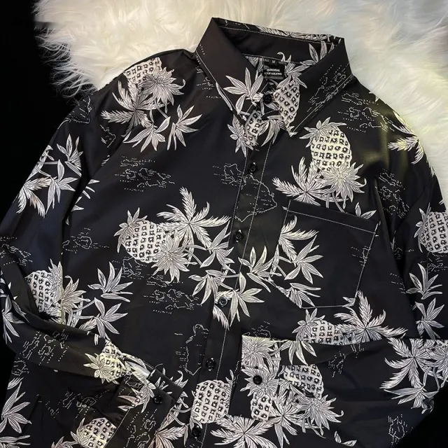 Pu Shuai Japanese style Retro Style Printed Shirt Long Sleeve Black - Shop at LoveMi