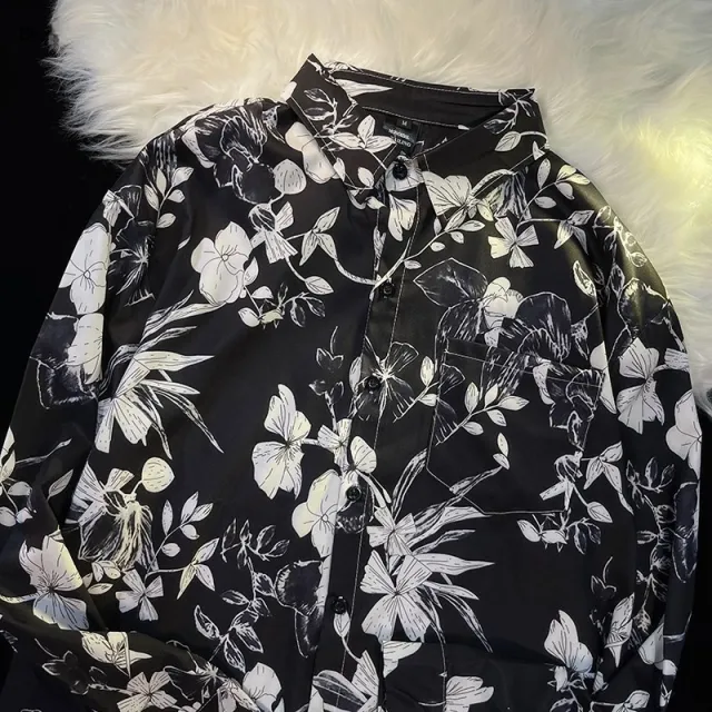 Style Printed Shirt Men's And Women's Loose Long Sleeves 33007 Black - Shop at LoveMi