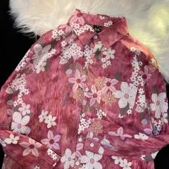 Pu Shuai Japanese-style Retro Style Printed Shirt Long Sleeve - Pink - View 1