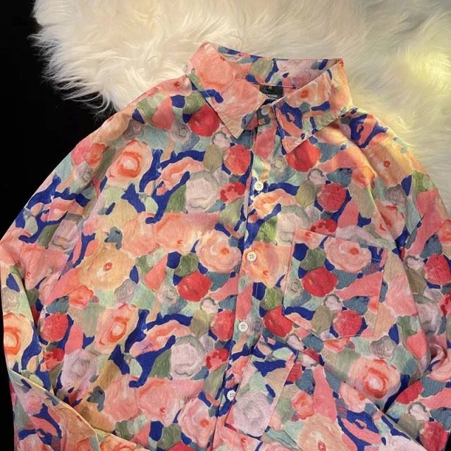 Style Printed Shirt Men's And Women's Loose Long Sleeves 33036 Pink - Shop at LoveMi