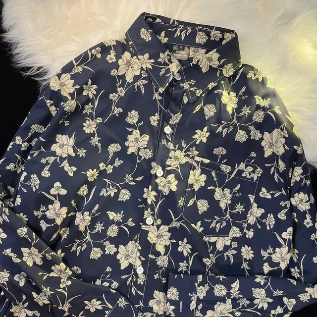 Style Printed Shirt Men's And Women's Loose Long Sleeves 33078 Blue - Shop at LoveMi