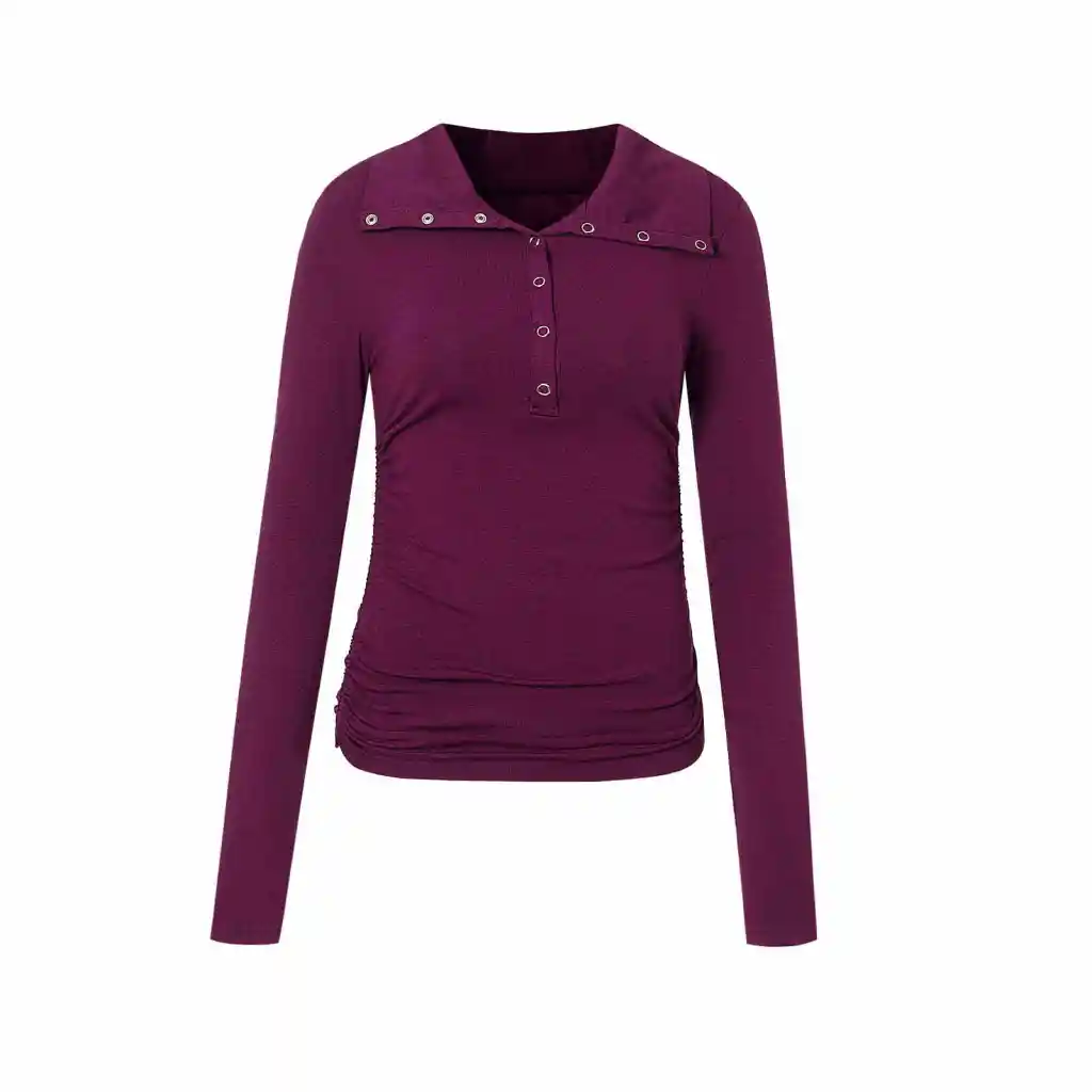 Navy Collar Long Sleeve T-shirt Female Slim-fit Underwear Top - Purplish Red