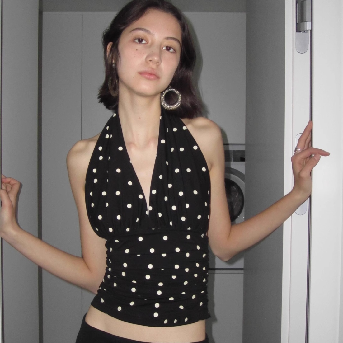 V-neck Sleeveless Polka Dot Brace Vest Women's Slim-fit Halter Top