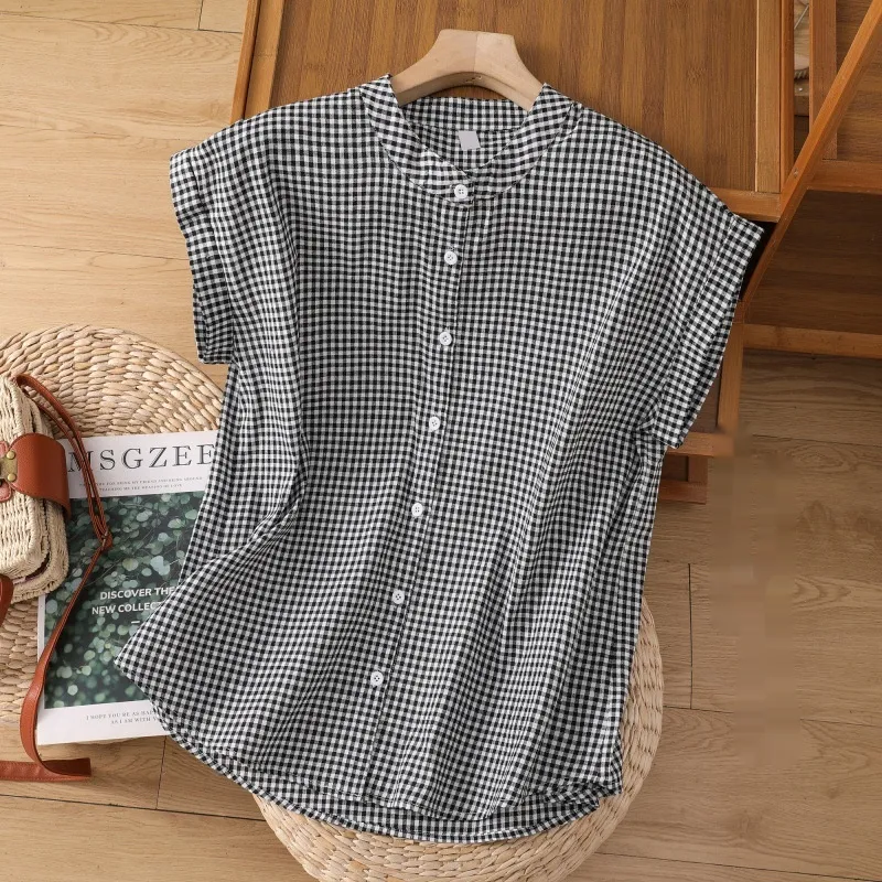 Women's Summer Loose Comfort And Casual Top - Plaid-M