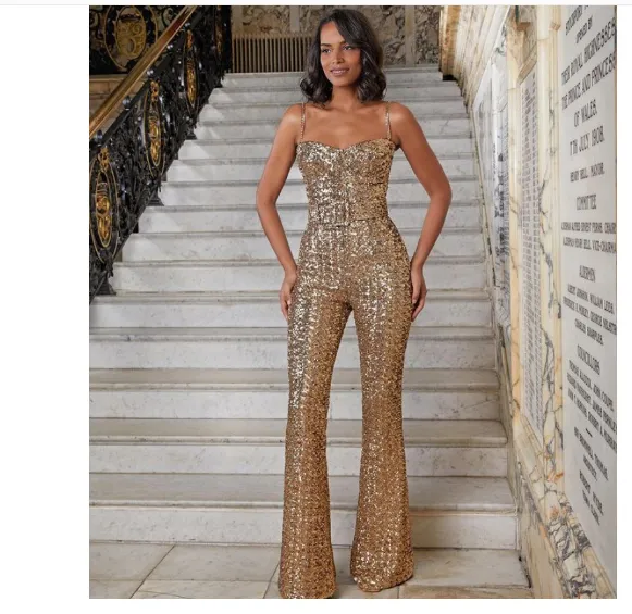 Fashion Women's Sequin Sling Tube Top Jumpsuit Gold1 - Shop at LoveMi