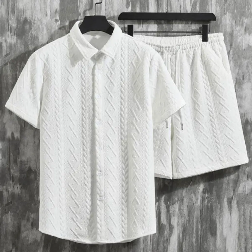 Men's Diamond Patterned Short Sleeved Shirt and Shorts Set