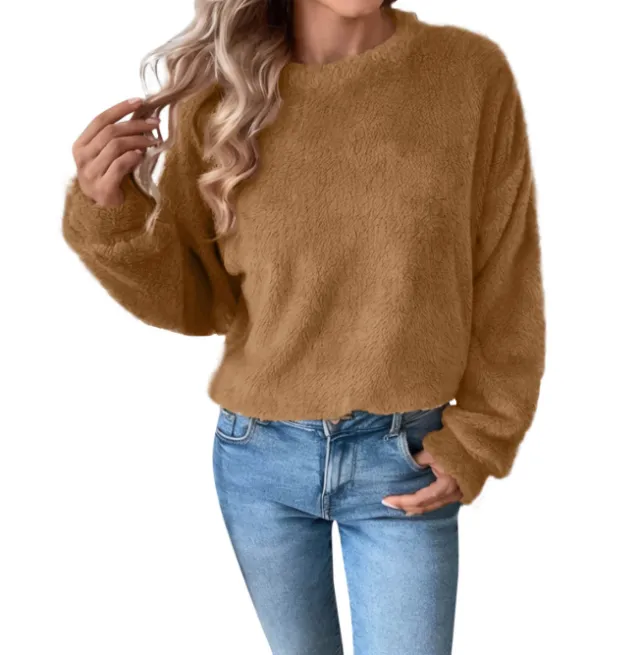 Autumn And Winter New Casual Double sided Velvet Loose Fleece Sweatshirt Khaki - Shop at LoveMi