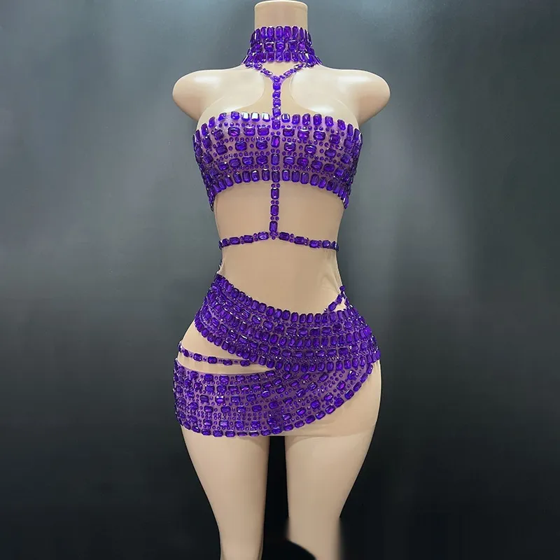 High-end And Fashionable Rhinestone Tube Top Short Skirt Top Vest - Purple