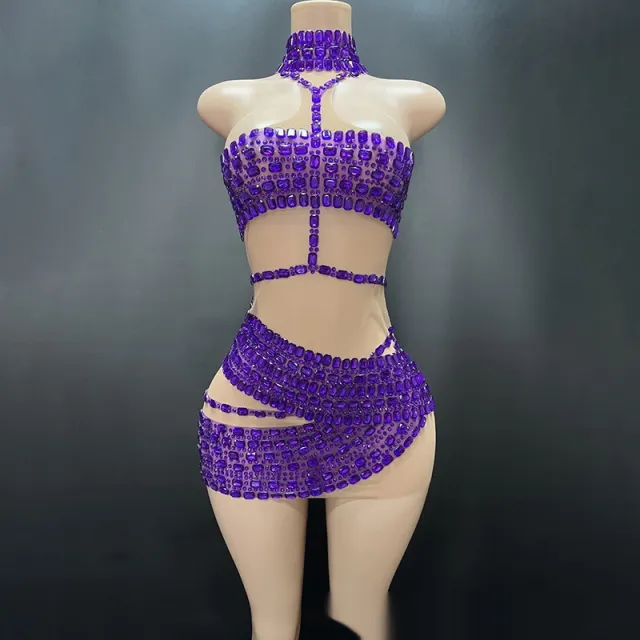 High end And Fashionable Rhinestone Tube Top Short Skirt Top Vest Purple - Shop at LoveMi
