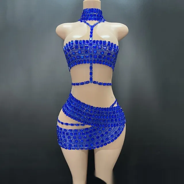 High end And Fashionable Rhinestone Tube Top Short Skirt Top Vest Blue - Shop at LoveMi
