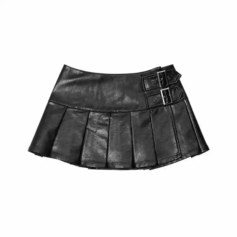 Women's Low Waist Pleated Skirt Slimming A- Line Skirt - Black