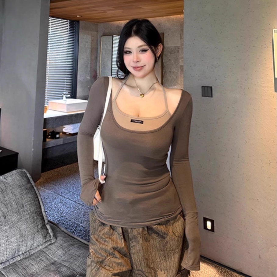 Slimming Inner Real Two-piece Long-sleeved Top For Women