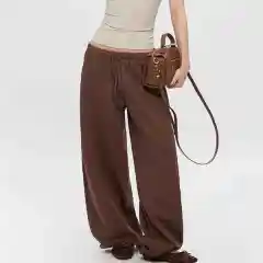 Straight Casual Women's Drawstring Loose Wide-leg Pants - Brown - View 1