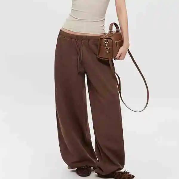 Straight Casual Women's Drawstring Loose Wide-leg Pants - Brown