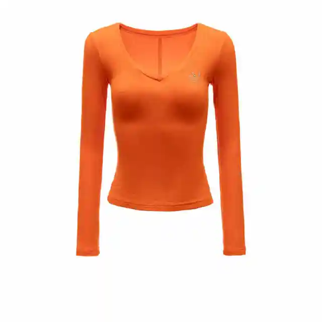 Knitted Rhinestone V neck Bottoming Shirt Slim Fit Slimming Long Sleeves T shirt Orange - Shop at LoveMi