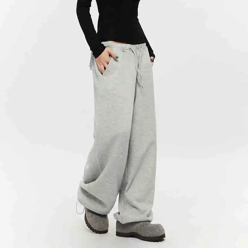 Straight Casual Women's Drawstring Loose Wide-leg Pants - Gray