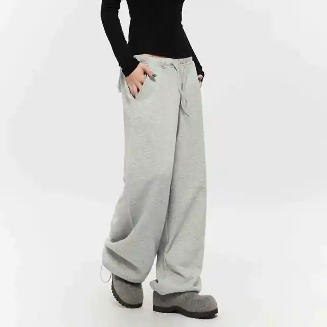 Straight Casual Women's Drawstring Loose Wide leg Pants Gray - Shop at LoveMi