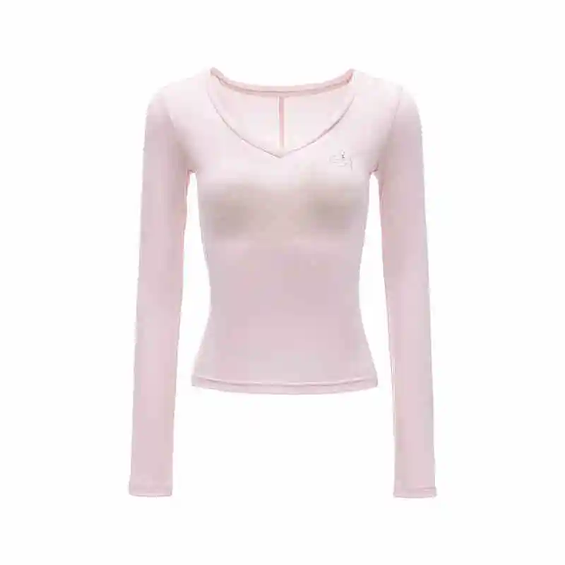 Knitted Rhinestone V-neck Bottoming Shirt Slim Fit Slimming Long Sleeves T-shirt - White