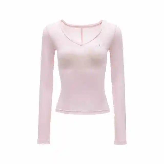Knitted Rhinestone V neck Bottoming Shirt Slim Fit Slimming Long Sleeves T shirt White - Shop at LoveMi