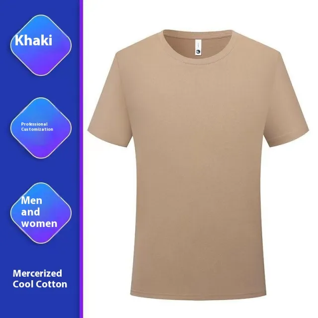 Round Neck Mercerized Cotton White Short Sleeve Khaki - Shop at LoveMi