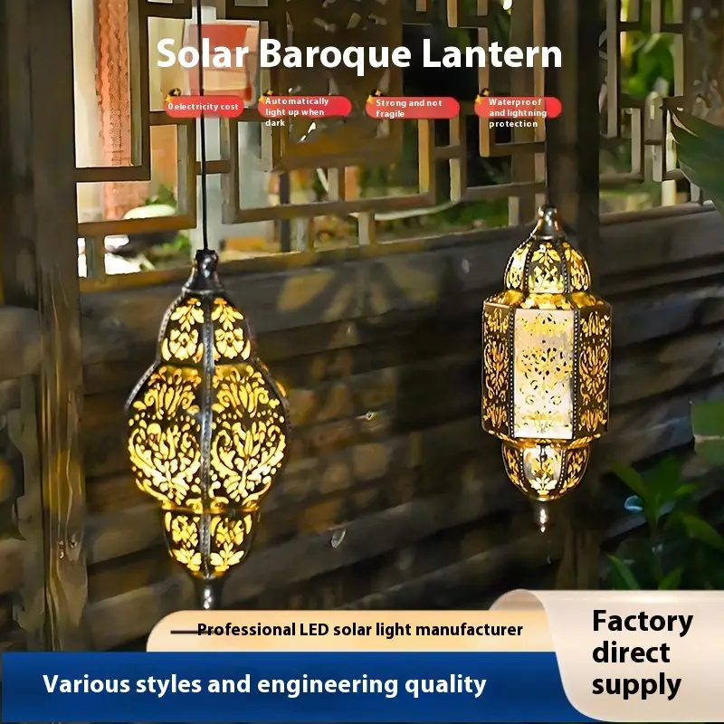 Solar Iron Hollow Lantern Courtyard Decoration Atmosphere Chandelier