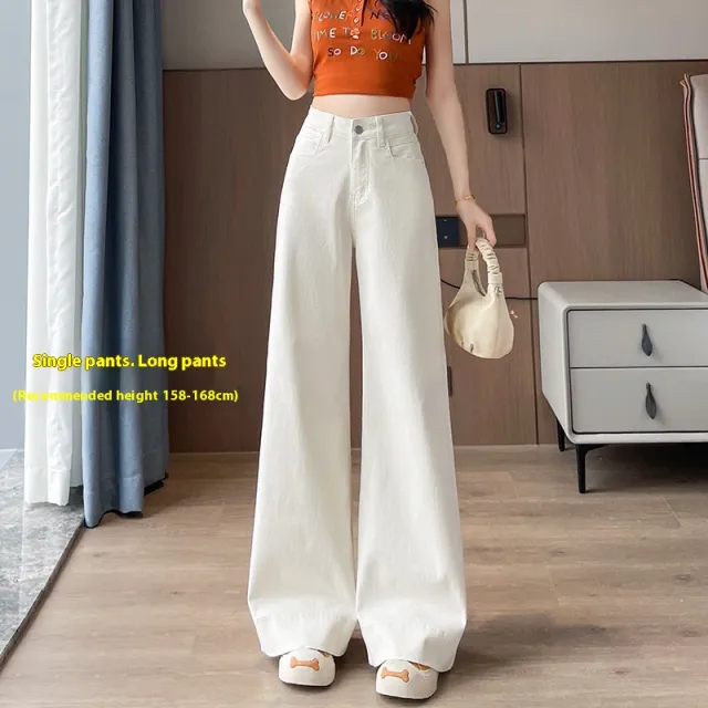 New High Waist Wide Leg Jeans Women Loose Casual 22921 White Trousers - Shop at LoveMi