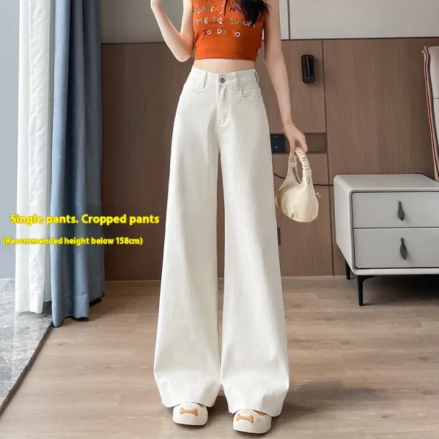 New High Waist Wide Leg Jeans Women Loose Casual 22922 Whitecropped Pants - Shop at LoveMi