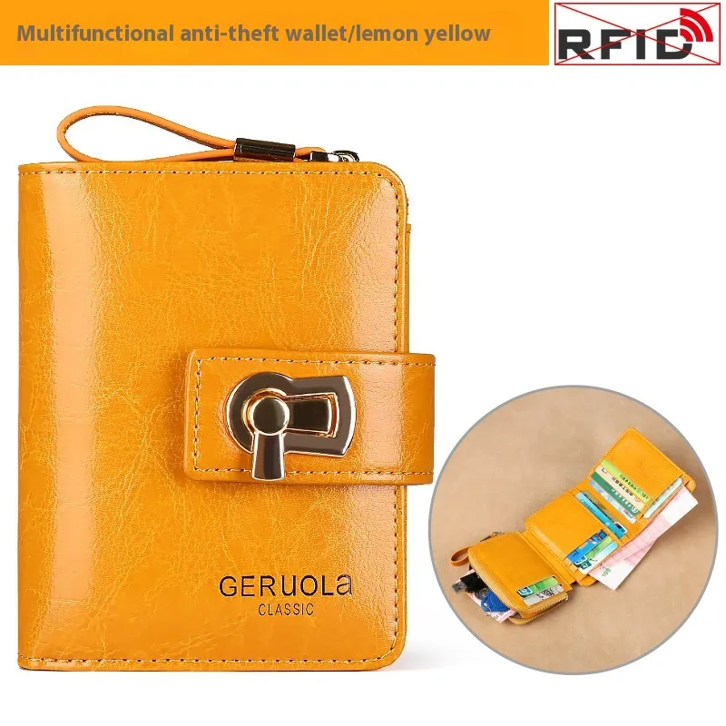 Women's Fashion Short Large Capacity Buckle Wallet - Yellow