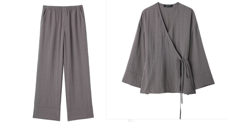 Texture Double Breasted Kimono Style Outerwear Pants