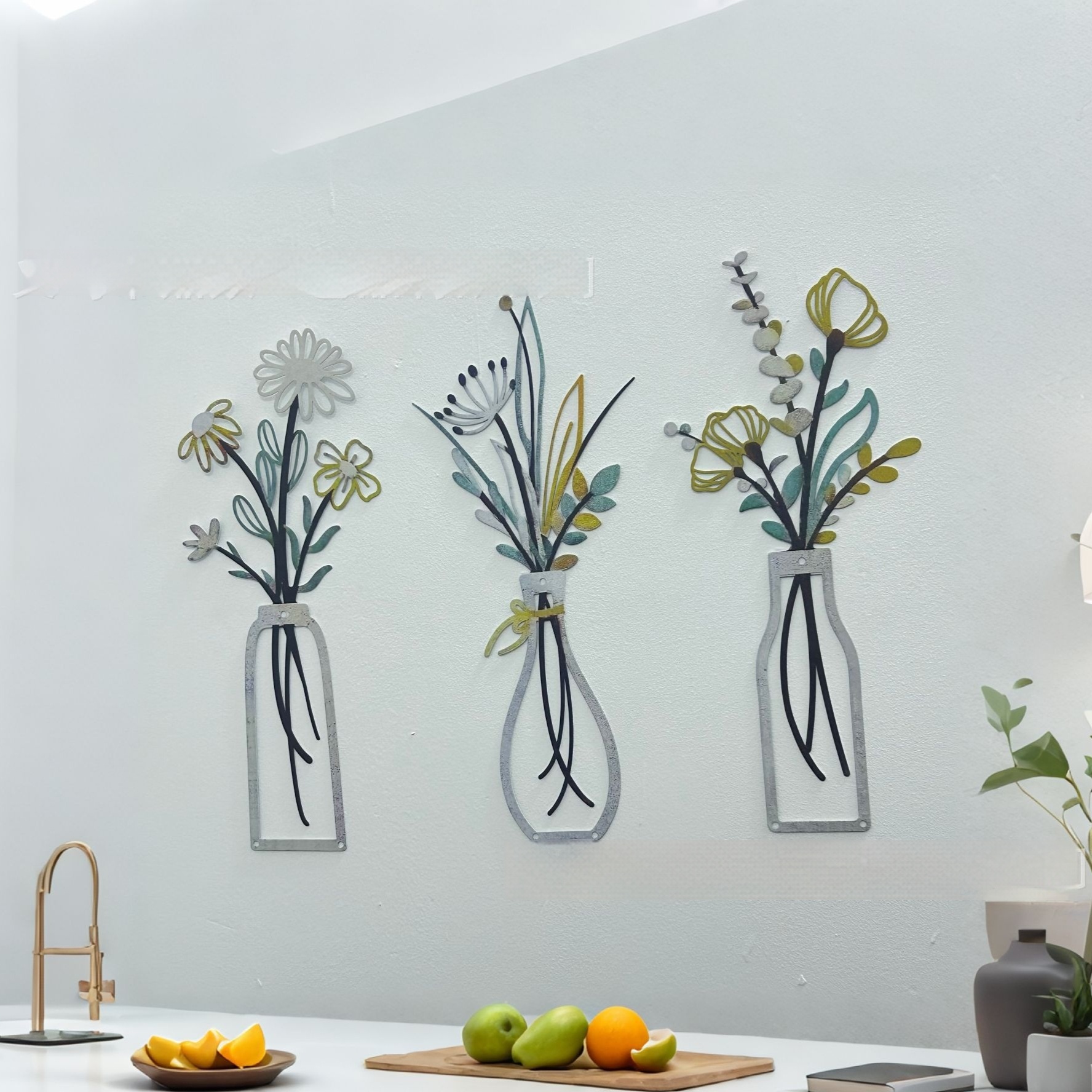 Metal Flower Wall Hanging Set