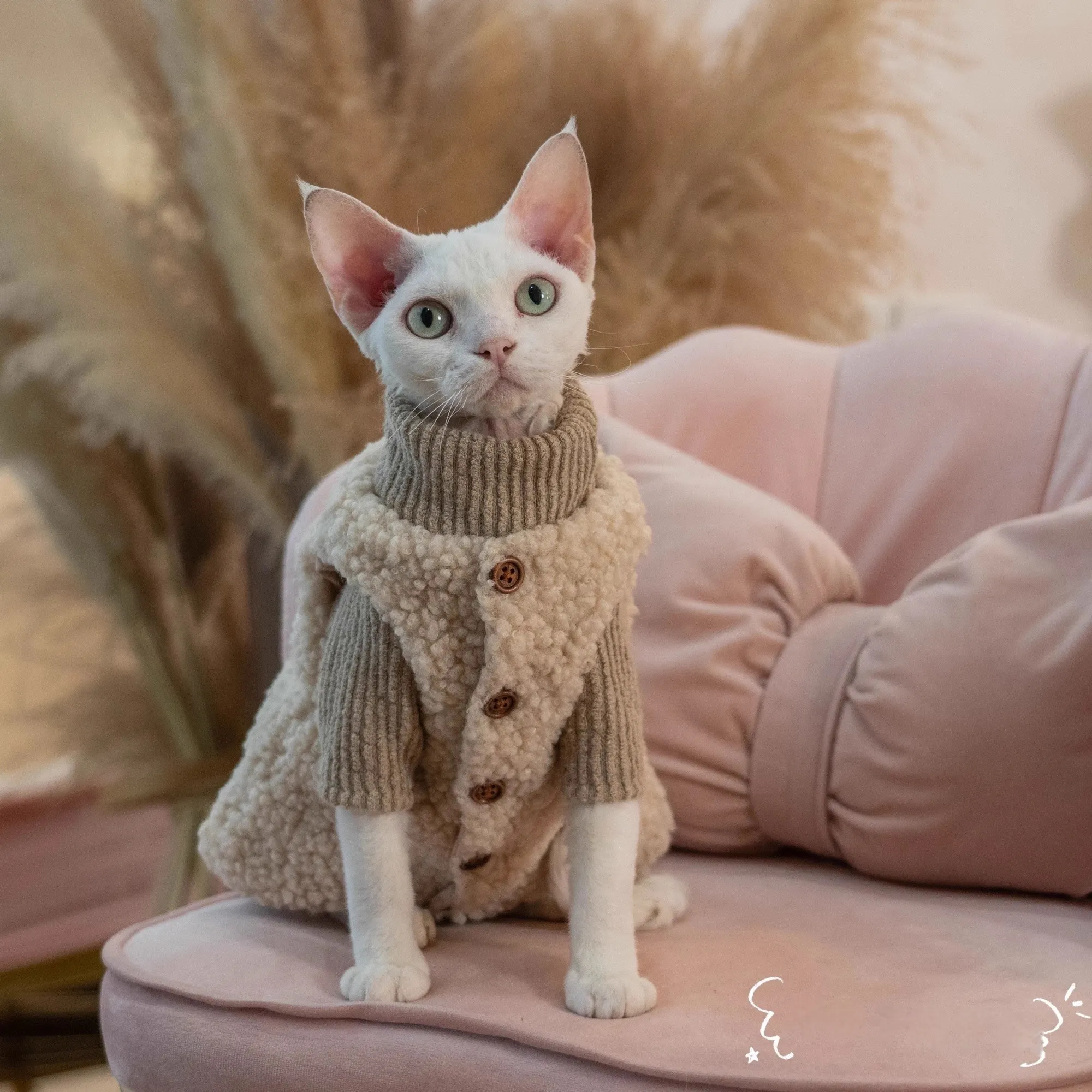 Warm Sphynx Cat Lambswool Sleeveless Sweater