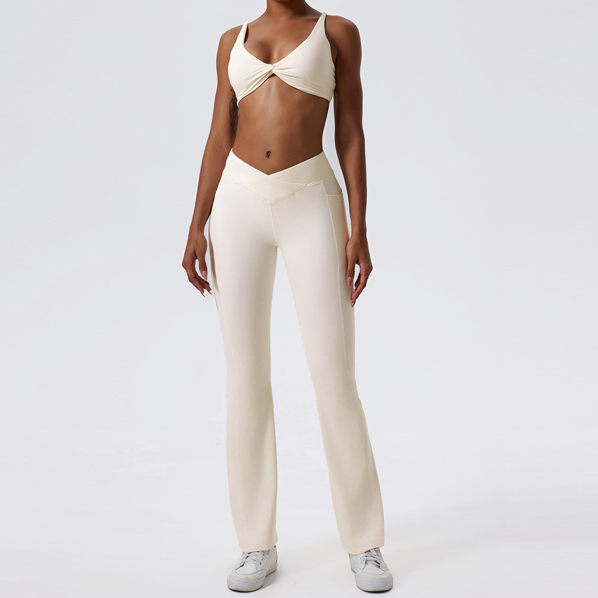 Outdoor Sports Workout Clothes Yoga Suit Sand Gray White - Shop at LoveMi