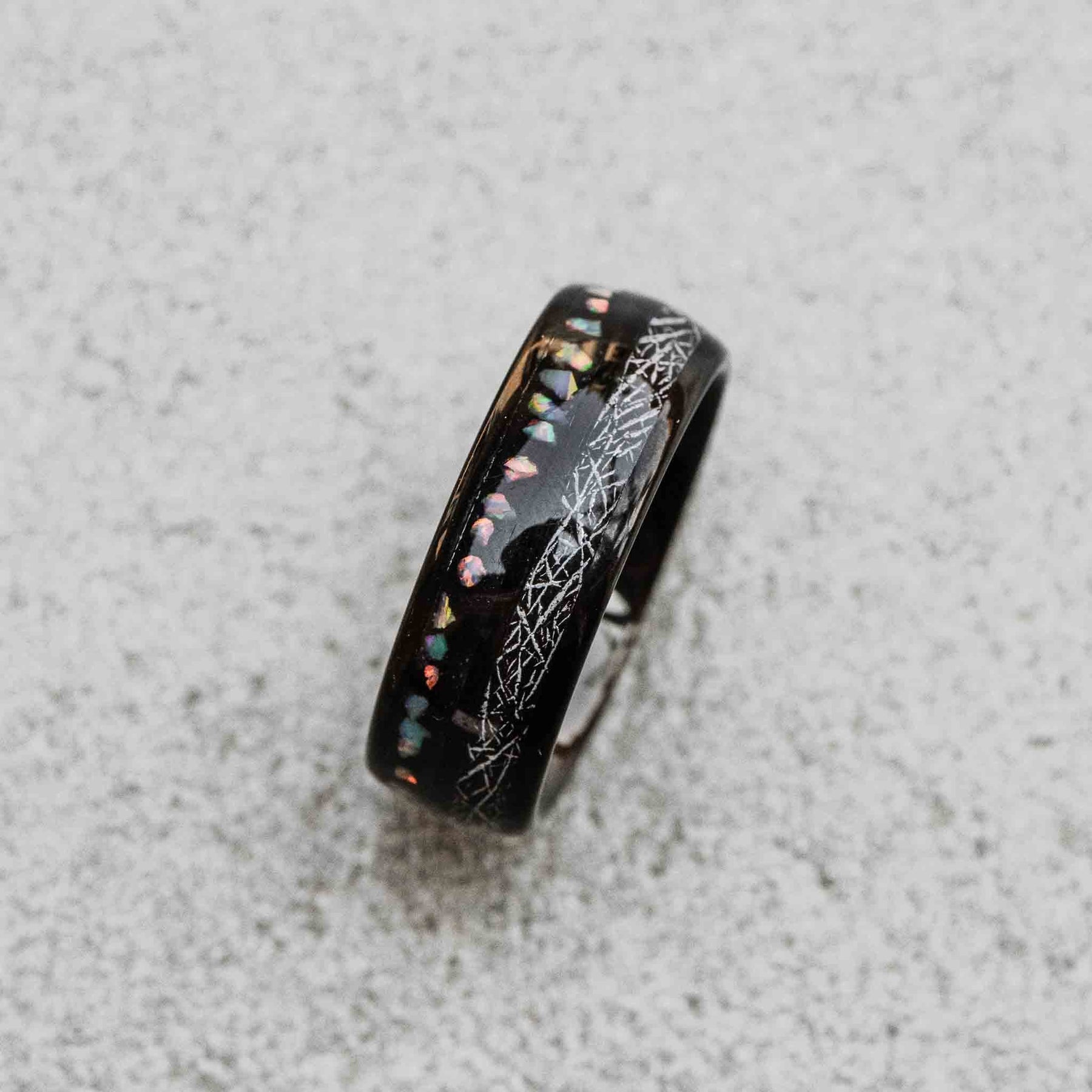 8mm Meteorite Opal Electroplated Black Dome Men's Tungsten Ring