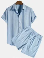 Beachwear Corduroy Short Sleeve Suit Two-piece Set