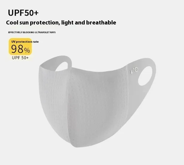 Ice Silk Sunscreen Mask UV Protection Waffle Mask Light Gray - Shop at LoveMi