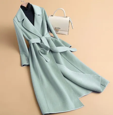 Women's Fashionable High-end Woolen Coat - Light Blue