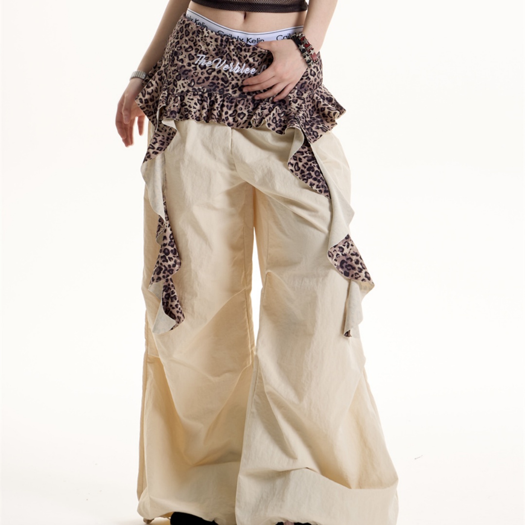 Women's American style Leopard Print Fake Two piece Casual Pants Apricot - Shop at LoveMi