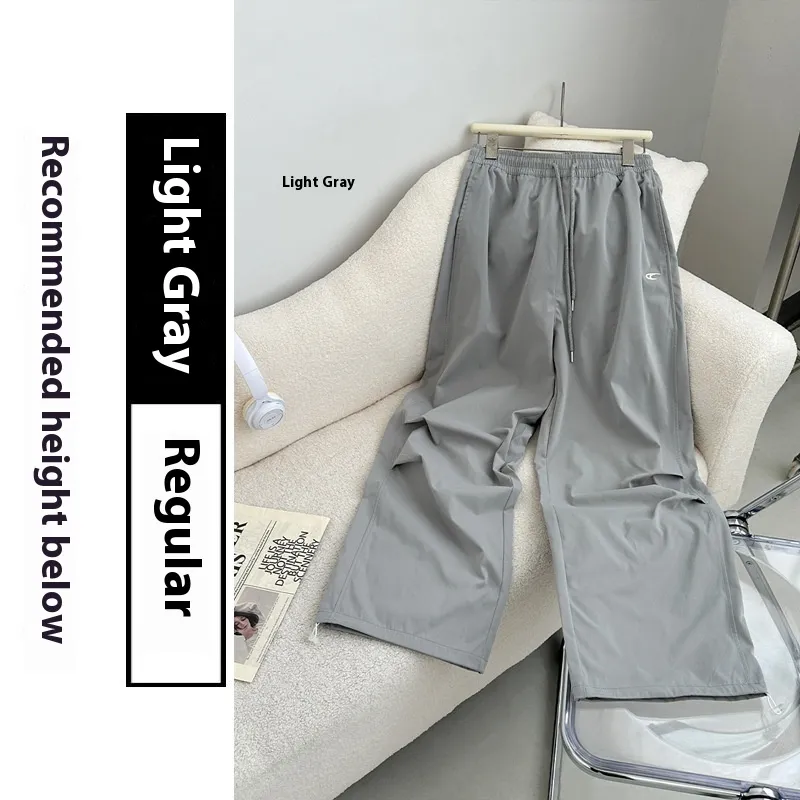 Loose Straight Casual Quick-drying Sports Pants Embroidered Wide-leg Pants - Light Gray Regular