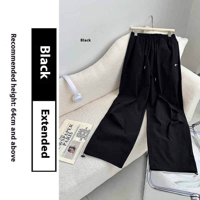 Loose Straight Casual Quick drying Sports Pants Embroidered Wide leg Pants Black And Long - Shop at LoveMi