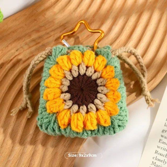 Wool Hand woven Sunflower Earphone Bag Finished Pendant Crocheted Wool Sunflower Bag - Shop at LoveMi