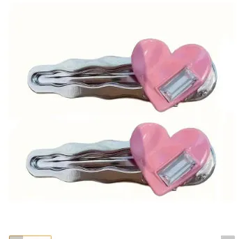 White Love Crystal Duckbill Clip Female Temperament 2Pcs Pink Love Heart - Shop at LoveMi