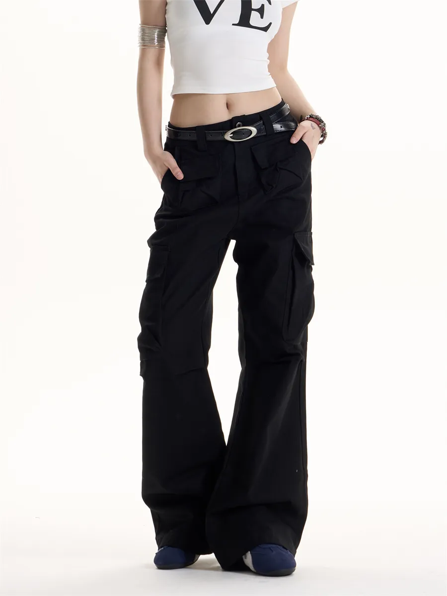 Retro Multi-pocket Cargo Pants - Black