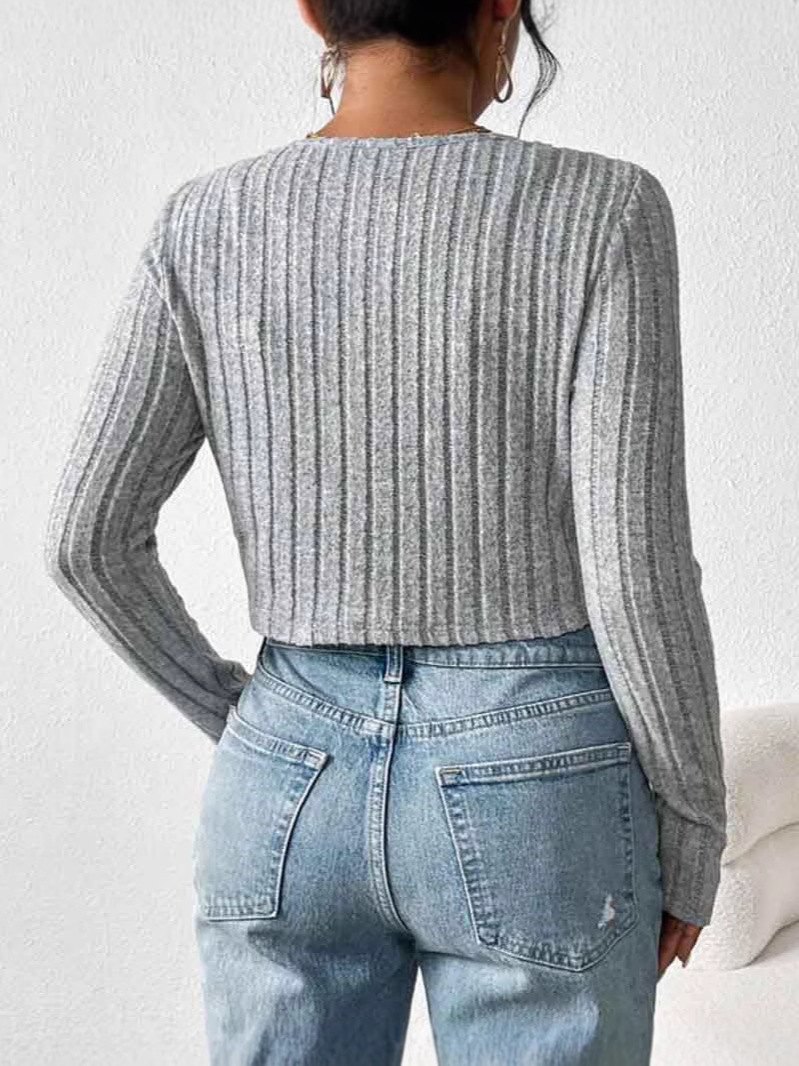 Rib Button Front Knit Elegant Set, Long Sleeve Cardigan & Sleeveless Crop Camisole, Women's Clothing