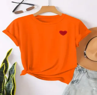 Loose Short Sleeves T shirt Women's Round Neck Orange - Shop at LoveMi