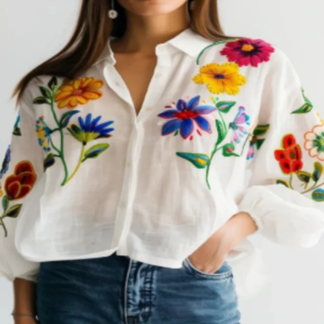 Floral Printed Long Sleeved Shirt For Women White - Shop at LoveMi