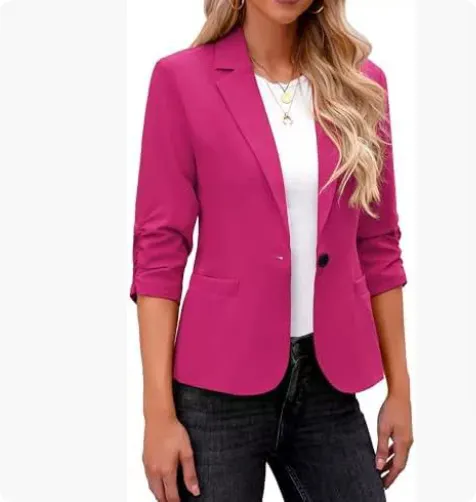 Women's Formal Three-quarter Sleeve Business Casual Work Clothes Suit Jacket - Rose Red