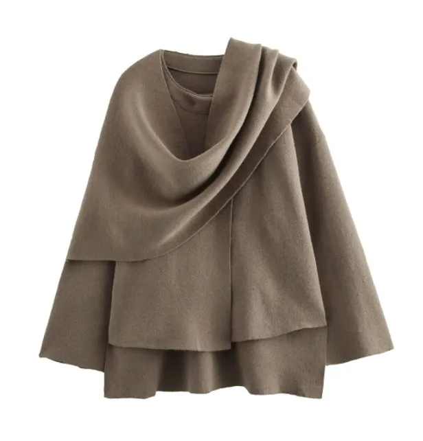 Women's Loose Casual Cape Knitted Sweater Coat D L - Shop at LoveMi