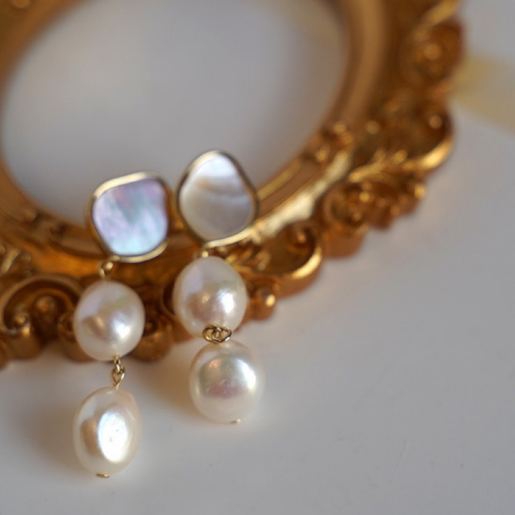 Natural Freshwater Pearl Baroque Long Earrings
