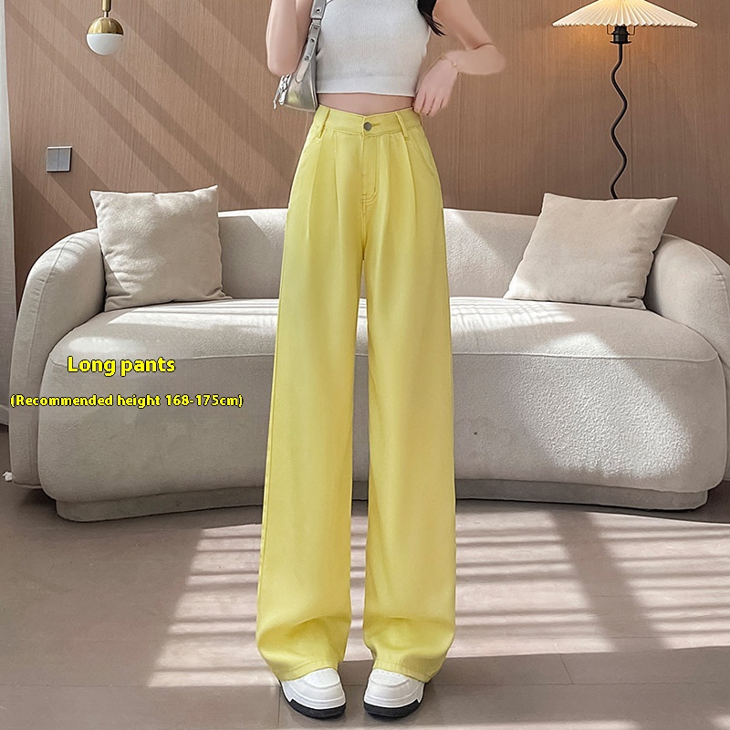 Women's Thin American style Yellow Jeans 2289 Lemon Yellow Lengthened - Shop at LoveMi